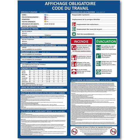Panneau Code du Travail 2026 - Affichage Obligatoire A3 (40x29.7 cm) en PVC Écologique 1 mm - Résistant aux UV, Surface Mate Antireflet (1/4)