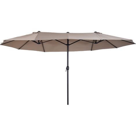 Parasol Market, Double parasol avec ovale à manivelle 460 x 270 x 240 cm en Hellkaffee pour jardin et terrasse (1/5)