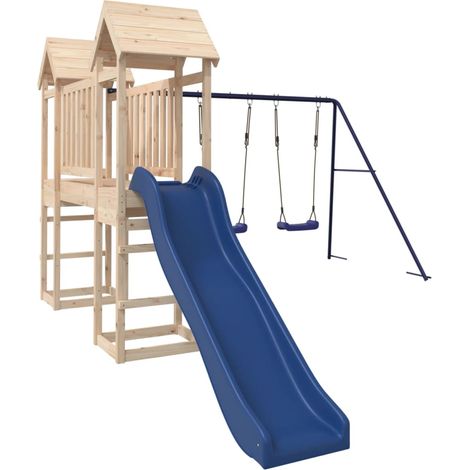 Aire de jeux d'extérieur balançoires toboggan portiques robuste jeux jardin 308 x 393 x 194 cm bois de pin massif (1/5)