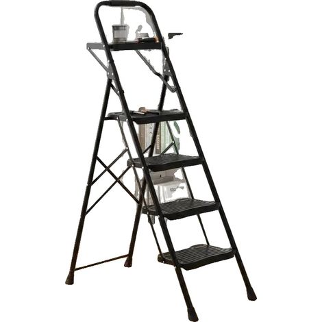 Échelle escamotable, Étagère à outils, Pédales antidérapantes, vert armée (1/2)