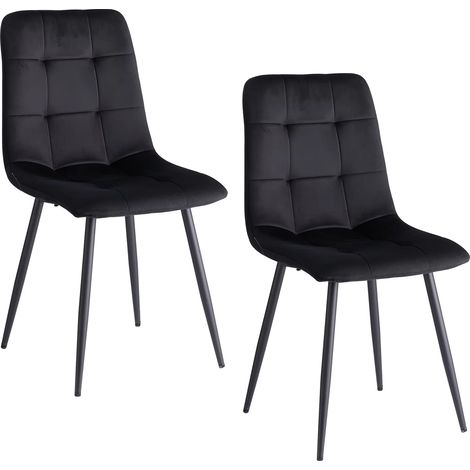 2 pièces chaises de salle à manger modernes siège rembourré en velours pieds en fer chaise minimaliste nordique pour cuisine salon/salle à manger Restaurant Noir (1/5)
