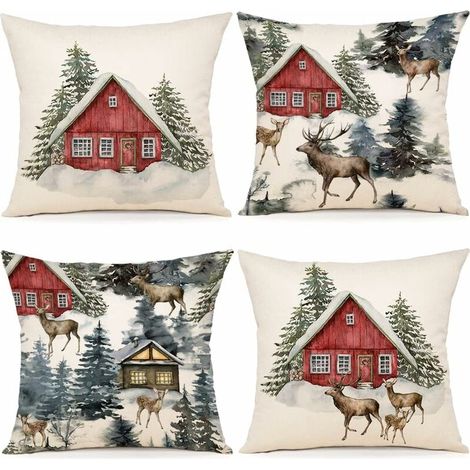 Christmas Cushion Cover 40x40 Set of 4 Christmas Decorative Cushion Cover Cotton and Linen Decorative Pillowcase 40 x 40 cm for Bedroom, Nanapé, Chair, Bed Christmas Decoration (1/5)