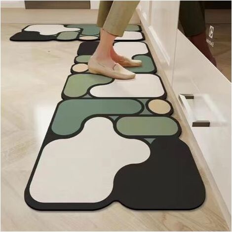 Tapis de cuisine verts 2 pièces (40 x 60 cm + 40 x 120 cm) - Tapis de cuisine noirs Tapis de sol de cuisine lavables antidérapants (1/4)