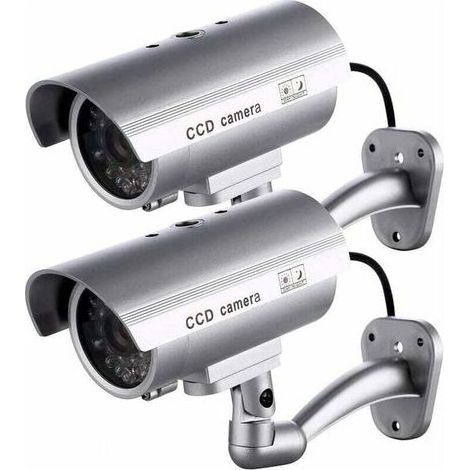 Lot de 2 caméras factices – Caméras extérieures en plastique ABS – LED clignotante – Imperméables et antirouille – Pour sécurité intérieure/extérieure (1/5)