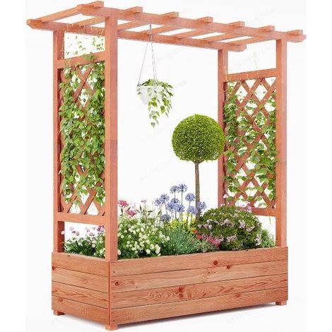 Fioriera rialzata in legno con traliccio/tettoia, fioriera autoportante per piante rampicanti, viti e fiori, 110x44x113,5 cm (1/5)