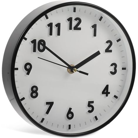 Horloge Murale Ronde Numérique Silencieuse 20 Cm sans Pile, Cadran Noir et Blanc, Horloge Analogique Pratique et Décorative pour Salon, Bureau et Chambre (1/5)