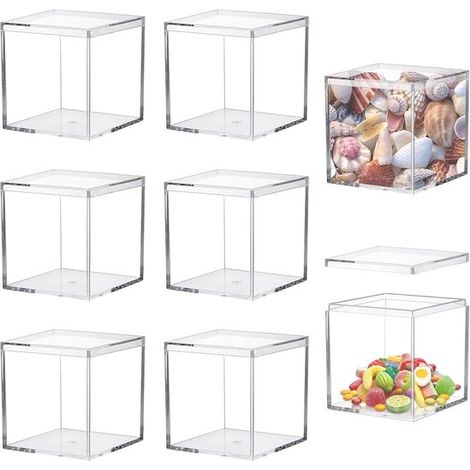 8 Acrylboxen mit Deckel – Maße 6,5 x 6,5 x 6,5 cm – Transparente Aufbewahrungsboxen – Geschenkverpackung – Geeignet für Schmuck und Süßigkeiten (1/5)
