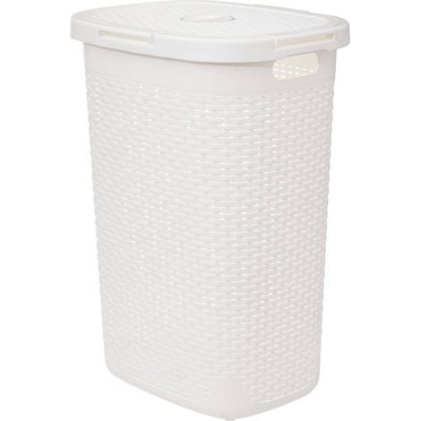 5Five Simply Smart – Corbeille à linge en polypropylène 60l – Dimensions 45x35.2x65.8cm – Poids léger 1.84kg – Design blanc élégant