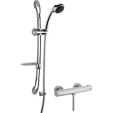 Round Thermostatic Minimalist Bar Valve with Luxury Slide Rail Kit Shower Bundle - Chrome - Balterley