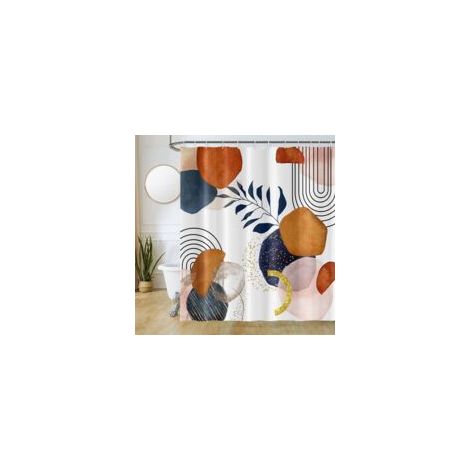 Tenda da doccia astratta, tenda da doccia boho terracotta con linee nere, tenda da bagno in tessuto di poliestere antimuffa, impermeabile e lavabile con 12 ganci, 180Lx180Acm - Crezuo