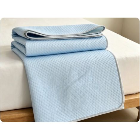 Drap de lit d'été rafraîchissant – Protège-matelas respirant pour lit simple et double – Réduit la chaleur et la transpiration (Bleu - 180 × 200 cm) (1/5)