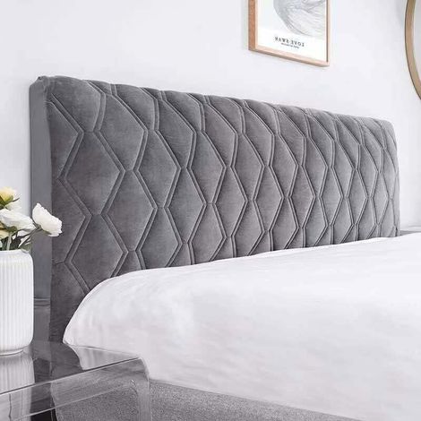 Headboard cover, protective cover with stretch sides, washable, dustproof cover (colour: dark grey, size: 160 cm) (1/4)