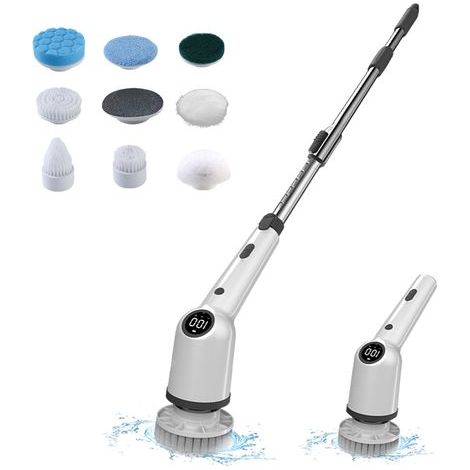 Brosse de Nettoyage électrique 9 en 1, Grande Puissance avec 3 Vitesses réglables, Brosse de Nettoyage de Douche pour Salle de Bain, Baignoire, Toilettes, Cuisine (1/5)