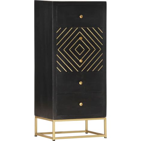 Cassettiera Nero e Oro 45x30x105 cm in Legno Massello di Mango vidaXL (1/5)