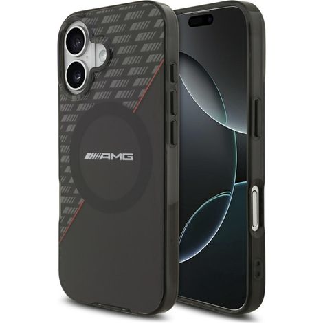 Funda AMG de doble capa transparente con diseño de rombos y MagSafe para iPhone 17, color negro/rojo. (1/5)
