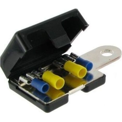 Cosse noire négative pour branchement multiple sur batterie – 4 connexions possibles – Diamètre 8mm pour applications intensives
