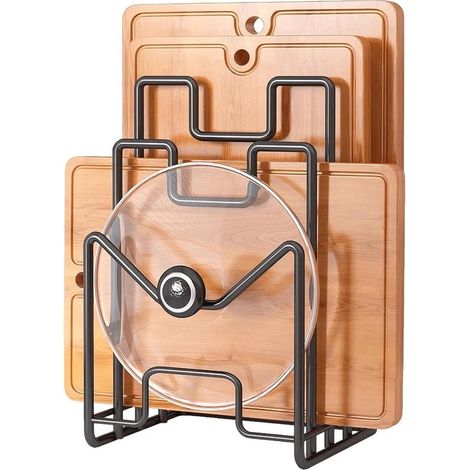Porte-planche à découper et porte-couvercle de luxe - 21 x 14,5 x 15 cm - Noir - Organisateur de plan de travail - Design industriel (1/5)