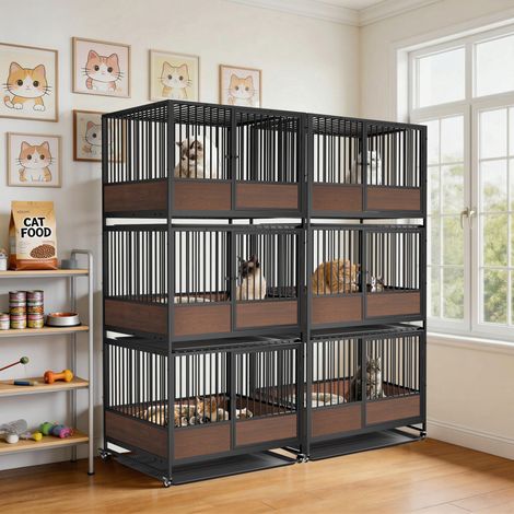 Large Cat Cage Heavy Duty Metal Enclosure Playpen Kennel for Cats and Small Dogs, 3 Tiers
