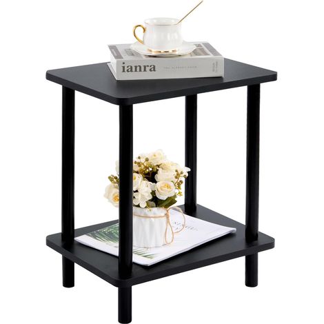 Table d'Appoint à 2 Niveaux, Meuble d Entree, 40x30x47.5cm, Noir (1/5)