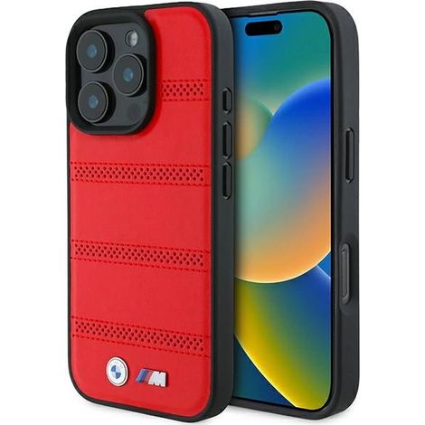Custodia rigida BMW BMHMP16L23PUSPR per iPhone 16 Pro 6.3, colore rosso/rosso, con fori e cuciture, e MagSafe. (1/5)