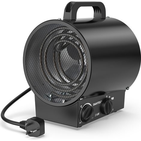 DAHTEC Portable Industrial Heater 2000W BLACK - Fan Heater with Handle, Thermostat & Overheat Protection - For Home, Garage & Construction Site