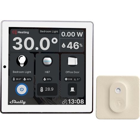 Shelly Wall Display Bianco + Blu H&T, Starter Pack Smart Control e monitoraggio ambientale,WLAN e Bluetooth, Termostato, Relè 5 A integrato, Conduttore neutro, Avorio (1/3)