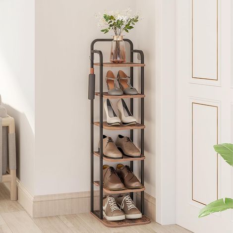 Rangement vertical pour chaussures 6 niveaux – Meuble à chaussures en panneaux de particules – Dimensions 26,5 x 30 x 101,2 cm – Couleur marron rustique