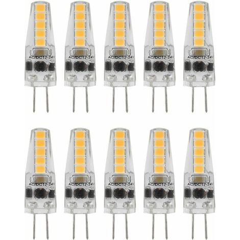 10 bombillas LED G4, 2 W, 3000 K, CA 12-24 V, regulables, para lámpara de techo, lámpara de mesa, blanco cálido