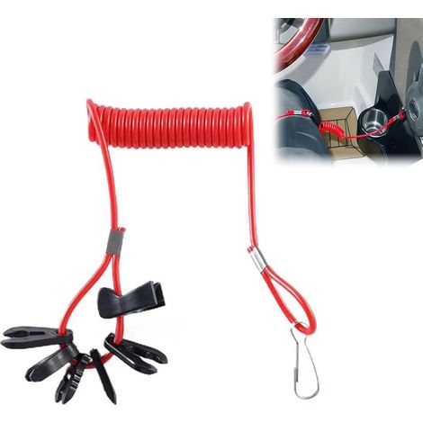 1 - Longe De Sécurité - Interrupteur D'arrêt - Moteur Hors-bord Et Tondeuse - Câble Élastique 1,6m Avec 6 Clés - Rouge (1/5)
