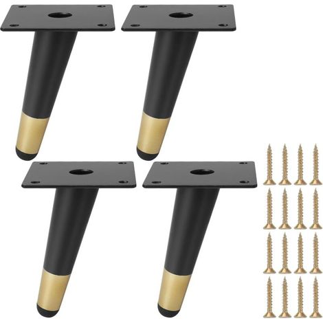 Set mit 4 12 cm Metall-Möbelbeinen, schräge Kegel-Schrankbeine, schwarz-goldene Ersatz-Möbelbeine