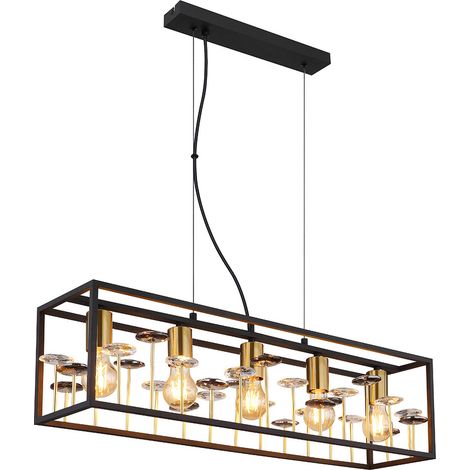 Hängeleuchte Pendelleuchte Esszimmerlampe Rauchkristalle Schwarz Metall H 120 cm (1/5)