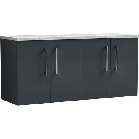 Balterley Bramshall 1200mm Wall Hung 4 Door Vanity Unit with Laminate Worktop for Spacious Modern Bathroom Storage - Dark Grey
