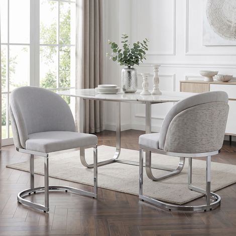 2 sillas de comedor, cómodas y transpirables, adecuadas para restaurantes, salas de estar, cafeterías y otros lugares, estilo moderno, patas de silla galvanizadas en plata, tela de chenilla, gris clar (1/5)
