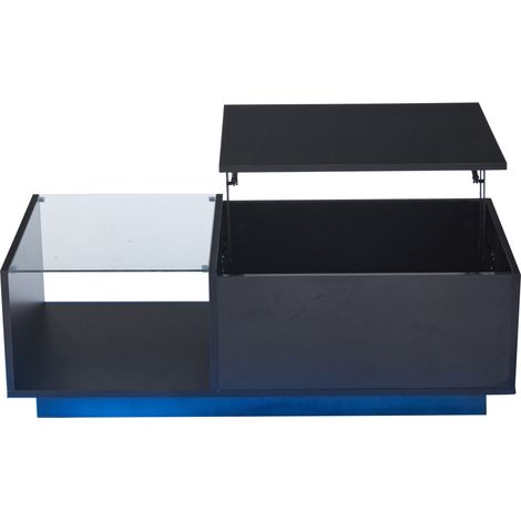 Table basse LED réglable en hauteur avec rangement caché et surface haute brillance 100 x 50 x (33-46,5) cm (1/5)