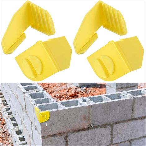 Lot de 4 clips d’angle pour ancrage de ligne de maçonnerie, outils de maçonnerie antidérapants en plastique jaune pour le travail d’alignement de briques standard et de blocs de béton cellulaire. (1/4)