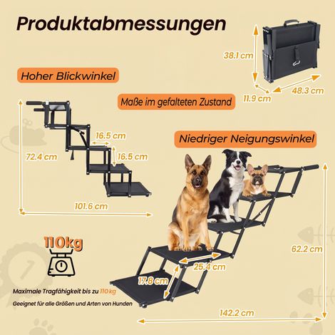 Rampa plegable para perros de 5 peldaños, antideslizante, acero, negra DESVIAE (1/4)