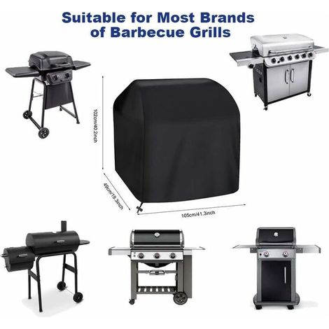 Housse Barbecue Bache Barbecue Housse de Barbecue Gaz Couverture de Bâche Barbecue Housse Protection BBQ de Grill Imperméable Extérieur Barbecue Grill 420D Oxford 105x49x102cm Noir (1/4)