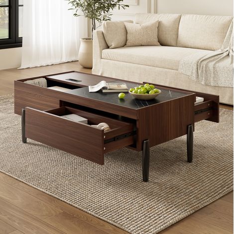tavolo soggiorno 105x50 vetro cassetti metallo legno OKMYHOME (1/5)