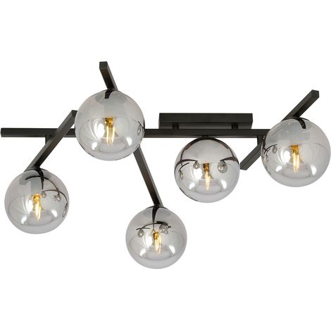Plafoniera Moderna 5 Luci Smart In Acciaio Nero Bracci Regolabili E Vetro Fumè (1/5)