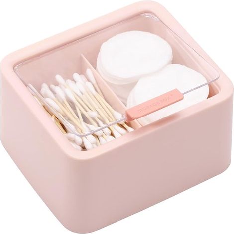 1 unidad, Contenedor bastoncillos algodón, Dispensador bastoncillos algodón, Caja plástico bastoncillos algodón, bastoncillos algodón tapa, Rosa (1/5)