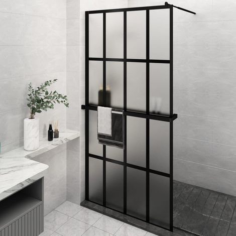 Mampara ducha con estante vidrio ESG y aluminio negro 118x190cm vidaXL (1/5)