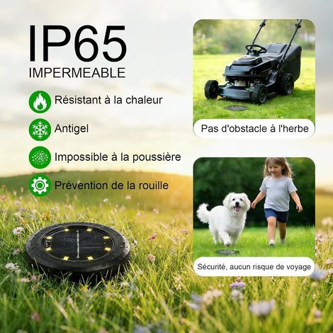 Hqynss Lot de 12 Lampe Solaire Exterieur Au Sol, 8 LED Jardin Lumiere Solaire Extérieur, Lumière Solaire IP65 Étanche Longue Durée de Vie, Spot Solaire pour Chemins Pelouse Allée Terrasse, Blanc Chaud (1/4)