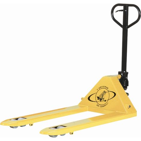 Transpallet modello largo per frutta con 4 rulli anteriori in nylon bianco