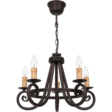 Lustre rustique cuivre rouille à bougies 5xE14 15W Faust Luminex (1/2)
