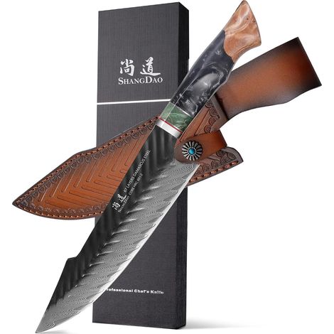 8 Inch Damascus Chef Knife, 67 Layers Alloy Steel Kitchen Knives with Leather Sheath, Hand Forged Resin and Wooden Handle Series (1/5)