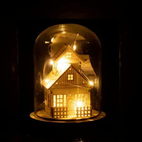 Cloche Déco Led "Maison d'Hiver" 18cm Naturel (1/3)