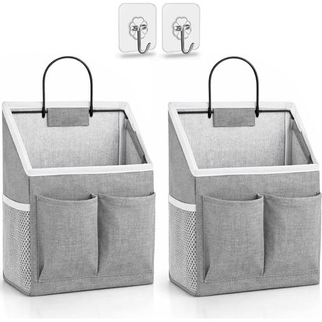 Sac de Rangement Mural - Panier Accroche Murale en Coton Lin 23.5 x 10 x 30.5 cm - Pour Chambre Bureau Camping-Car Salle de Bain - Lot de 2 (1/5)