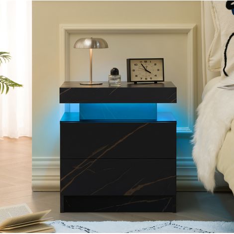 Comodino LED a 2 cassetti, nero e dorato DESVIAE (1/5)