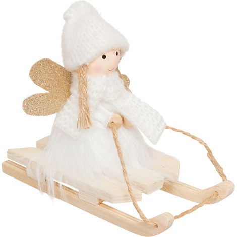 Déco de Noël Personnage Ange Blanc et Doré sur une luge H 14.5 cm - Feeric Christmas (1/2)