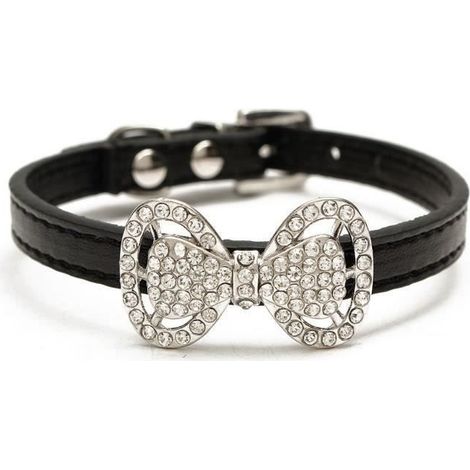 Cuir PU Collier Pour Chat Chien Animaux Tour De Cou Sécurité Neoud Papillon XS-S Black S L05335
